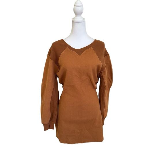EVNL Puff Sleeves Backless High-Low Sweatshirt Dress Brown Size M - Picture 11 of 11